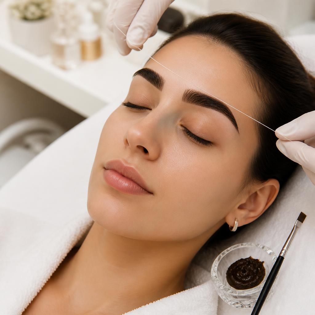 Brow shaping and tinting treatment setup at Diba Day Spa