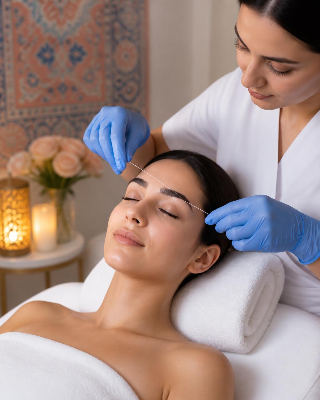 Professional eyebrow threading treatment at Diba Day Spa